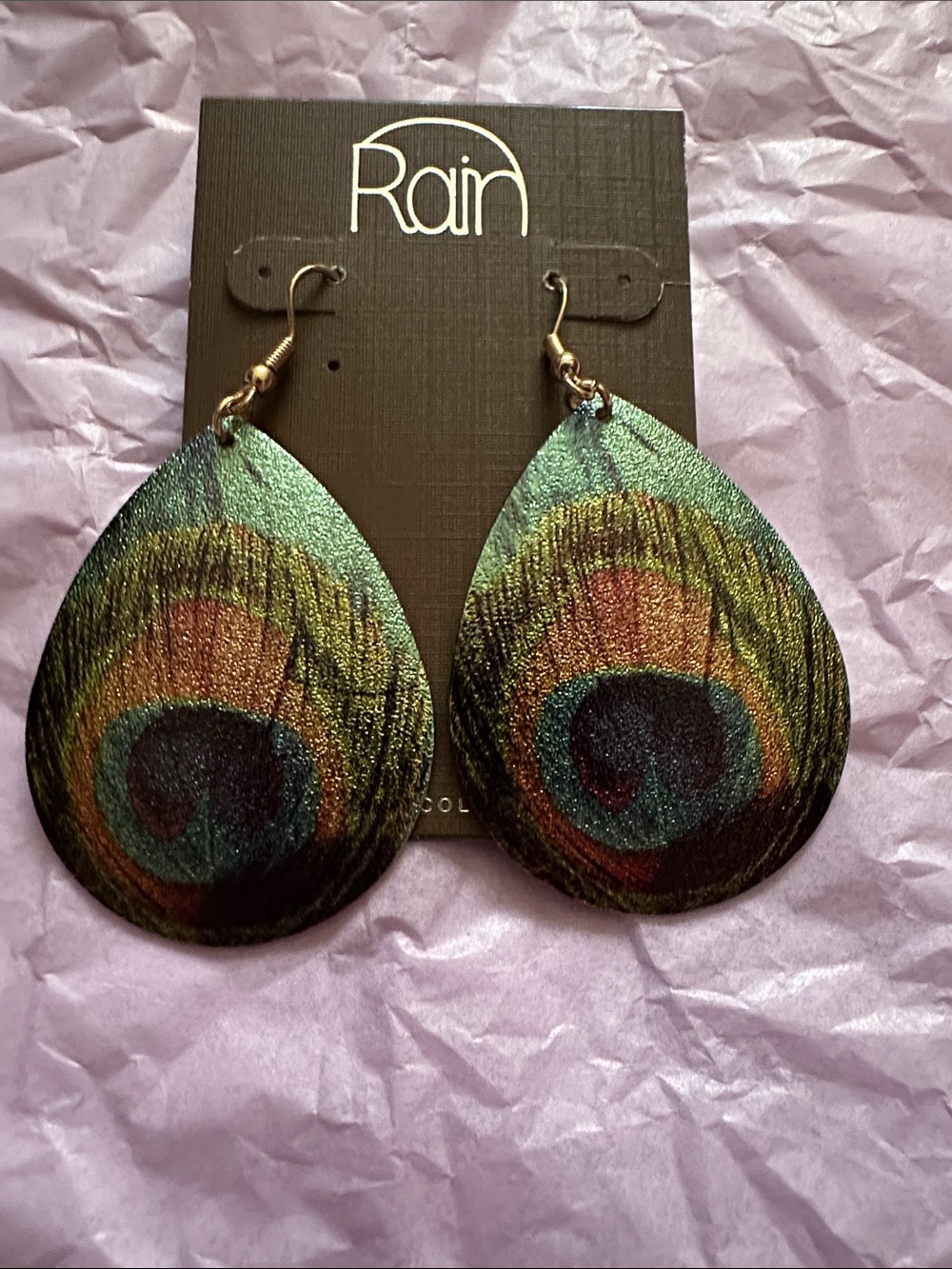 Peacock Teardrop Dangle Earrings - Green Multi